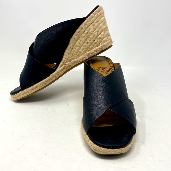 Women's New Direction Black Klory Slip-on Wedge Open toe Mule Shoes 9.5